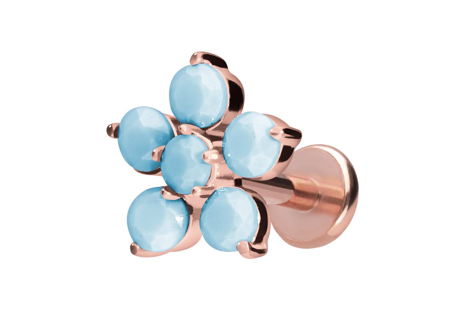 Titan Labret Piercing mit Push Fit BLUME + SYNTHETISCHE TÜRKISE